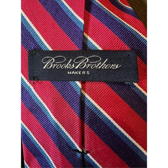 Brooks Brothers Makers Pure Silk Striped Necktie - Red, White, and Blue - Picture 5 of 9